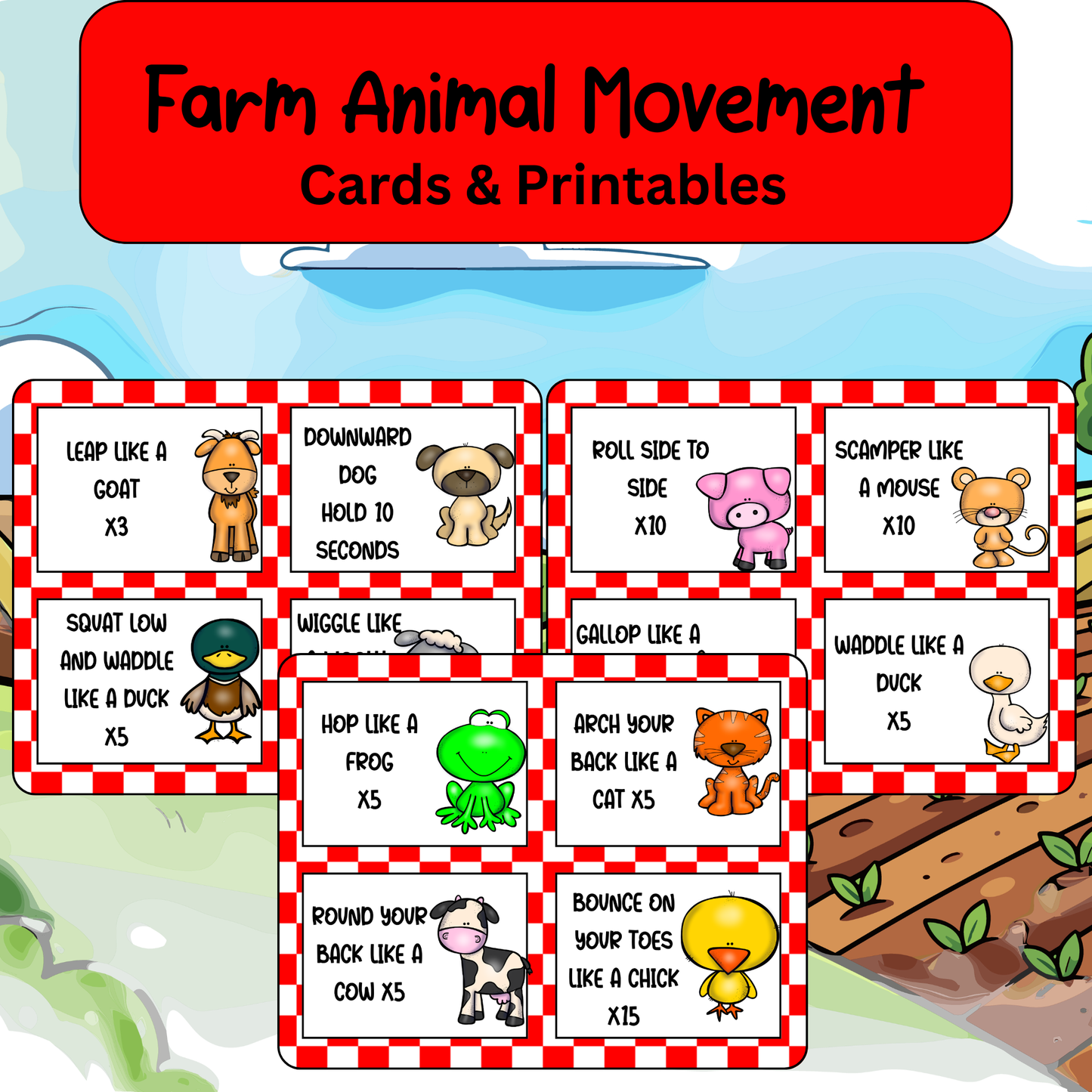 Farm Themed Movement Cards and Printables