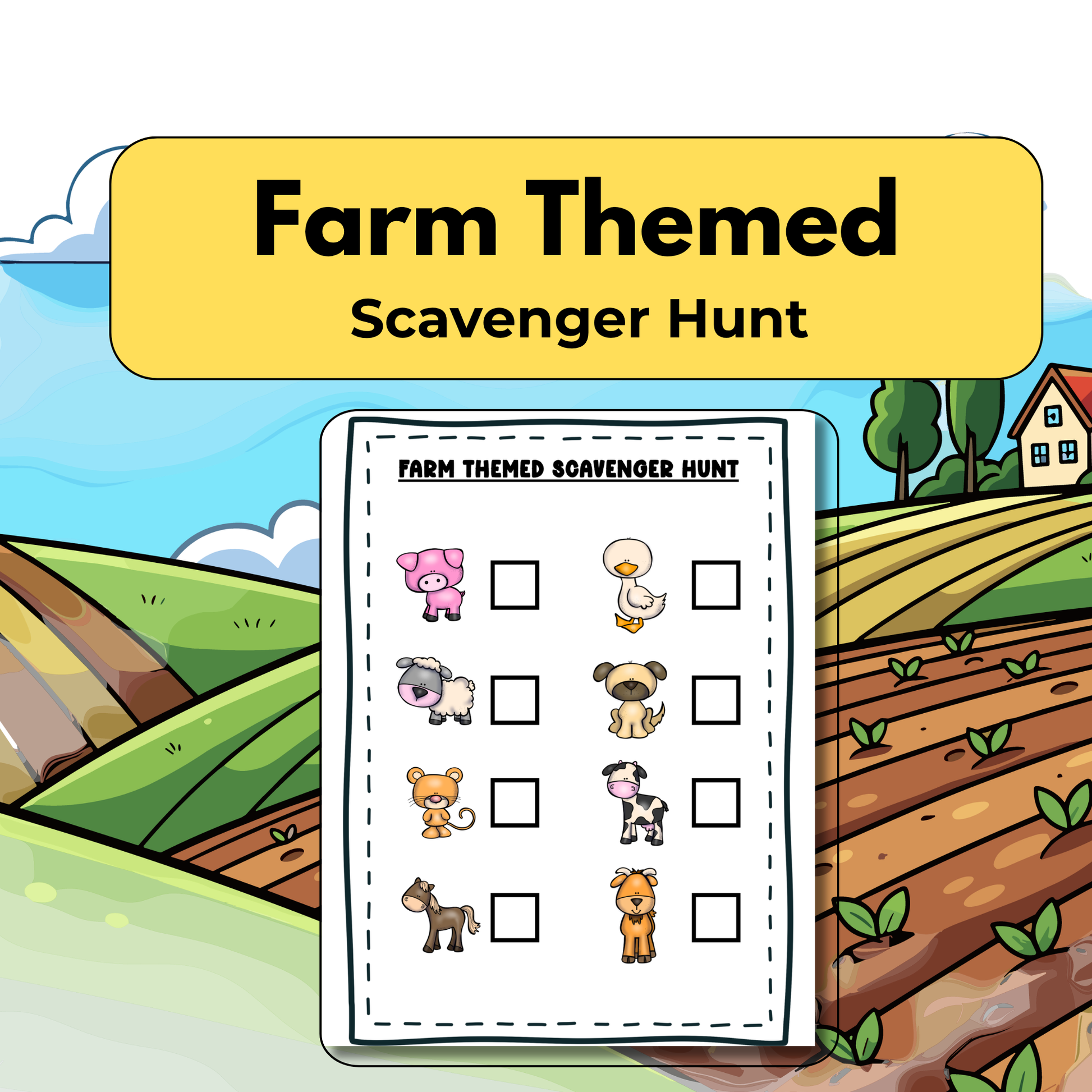 Farm themed scavenger hunt gross motor activities for kids