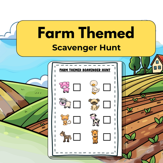 Farm themed scavenger hunt gross motor activities for kids